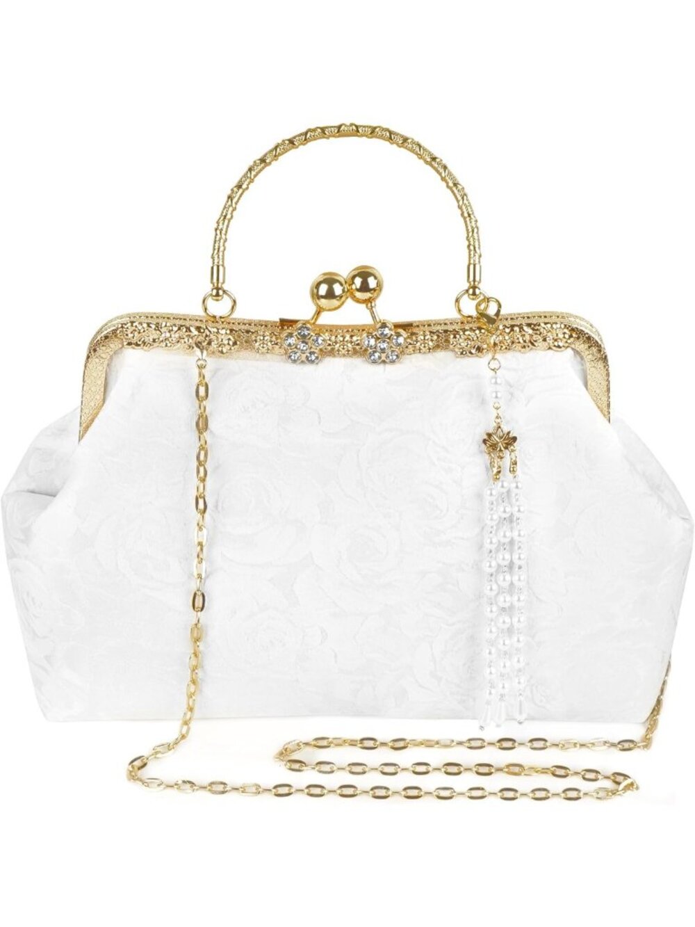 Vintage 1920s Floral Jacquard Evening Bag, Retro Gold Kiss Lock Clutch with